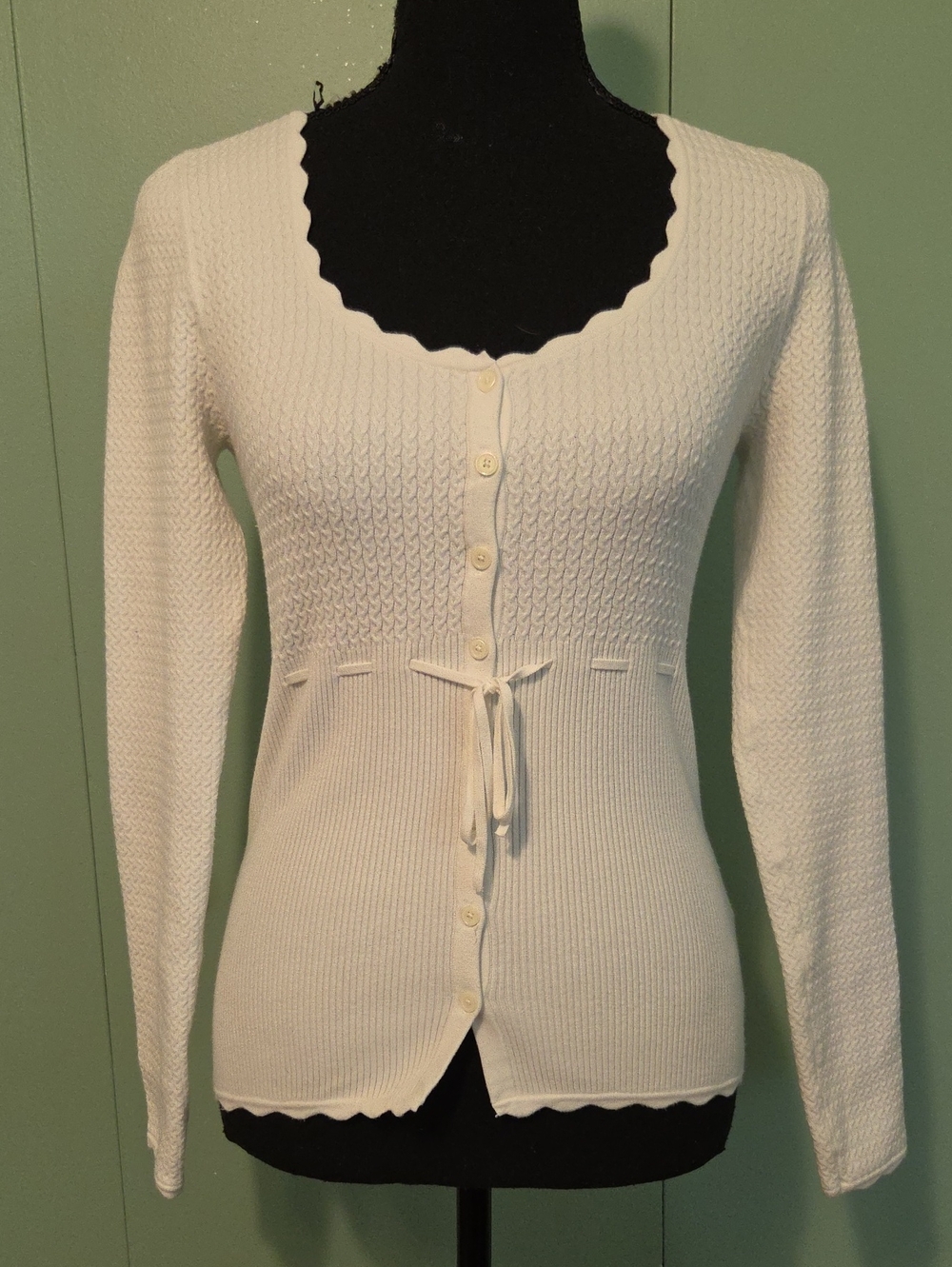 Wilfred White Women's Knit Button-Front Sweater with Tie Waist Size Small